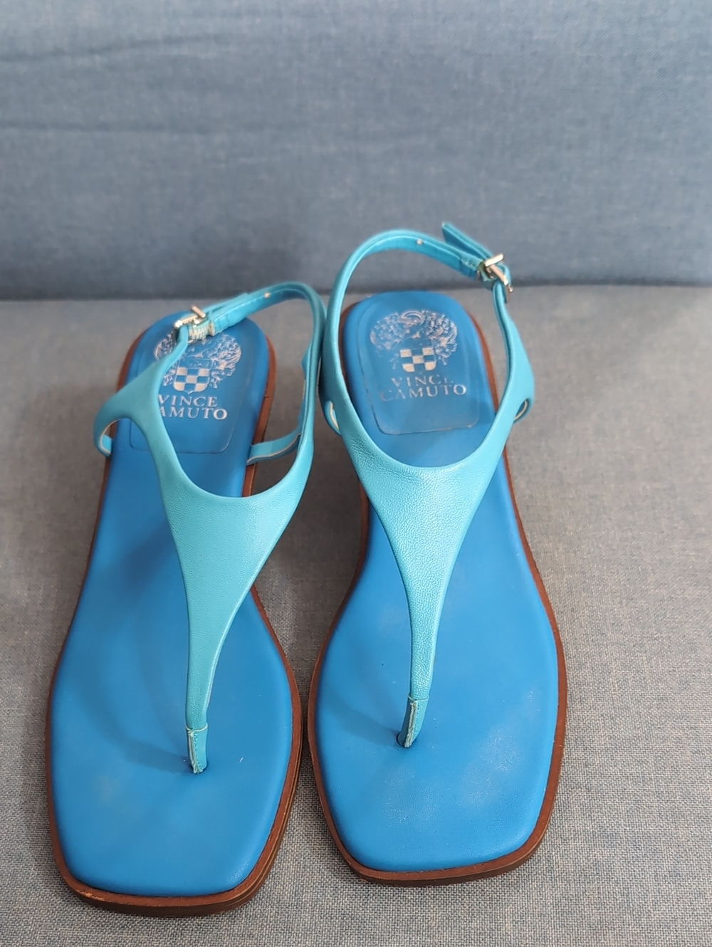 Vince Camuto Two-Tone Aqua Blue T-Strap Sandals